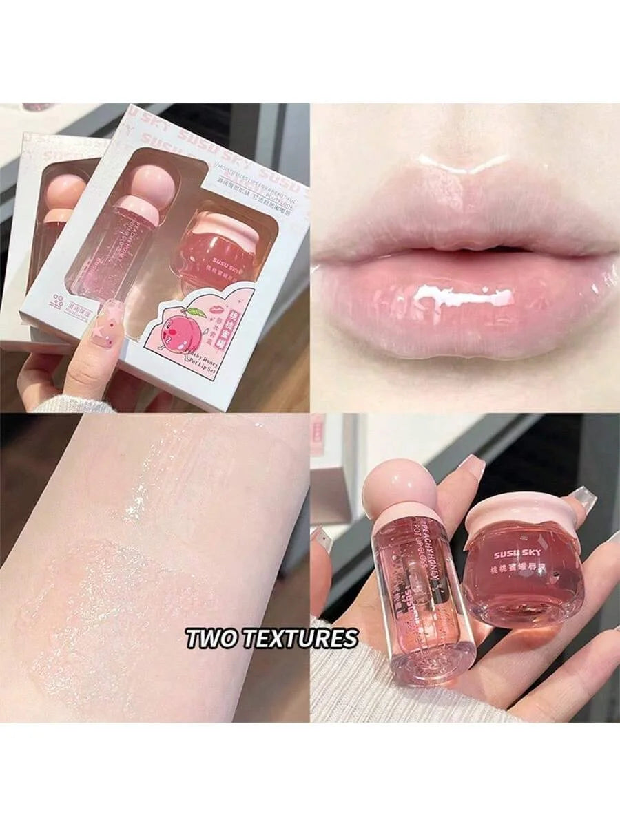 2PCS Peach Honey Jar Lip Set, Lip Mask+Lip Honey, day and night care, moisturizing and hydrating Oasis Select Default Title