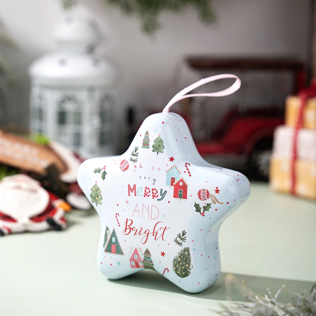 Christmas Tin Box Star Shaped Chocolate Cookies Candy Box With Hanging Rope Christmas Storage Box Ornaments Gifts Oasis Select Style E