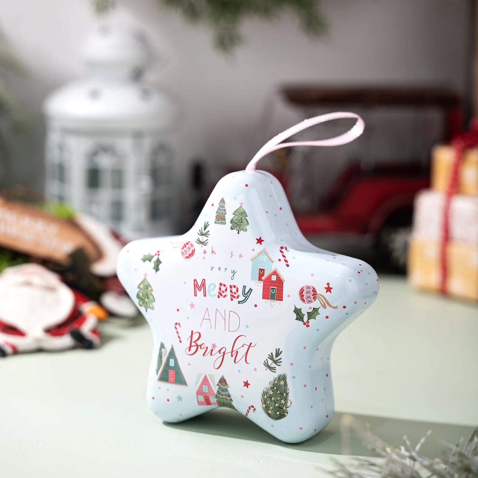 Christmas Tin Box Star Shaped Chocolate Cookies Candy Box With Hanging Rope Christmas Storage Box Ornaments Gifts Oasis Select Style E
