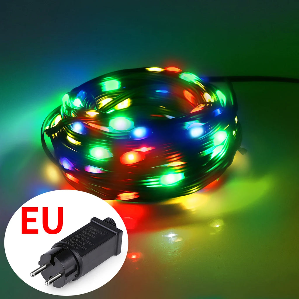 Christmas Celebration Decorative Lights String 10m-100m Wedding Garland Fairy Light Chain Outdoor Waterproof Lawn Tree Lamp Gift Oasis Select RGB EU Plug 220V 10M