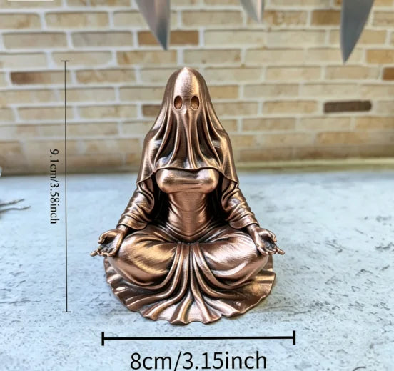 Meditating Ghost Figurines 3D Printed Cross-Legged Yoga Hooded Spirit Statues Calm Table Decor for Meditation Desktop Yoga Room Oasis Select Thinking Ghost 3
