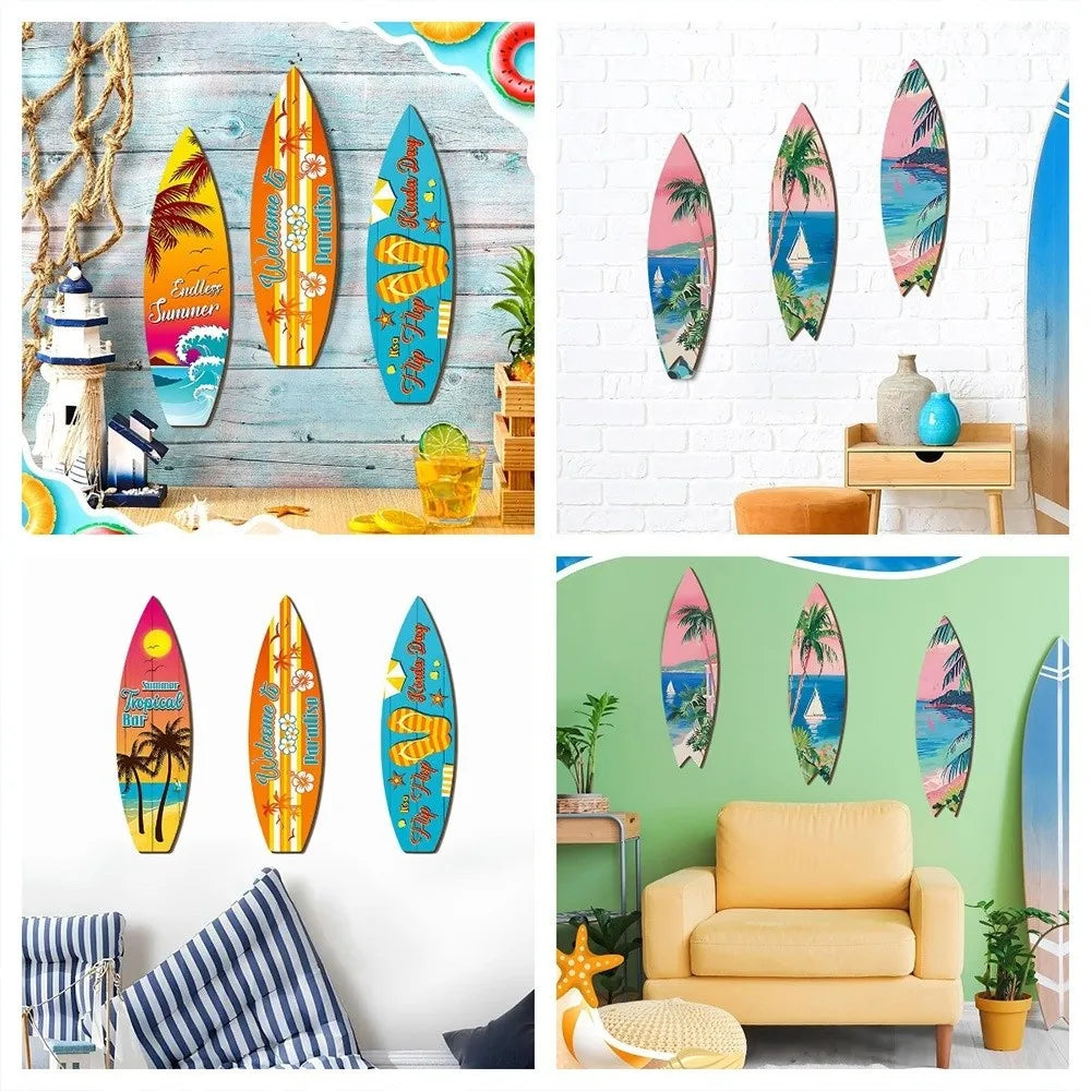 Summer Beach Themed Surfboard Wall Hanging Colorful Handcrafted Wooden Surfboard Sign Retro Surfboard Ornaments Outdoor Wall Art Oasis Select