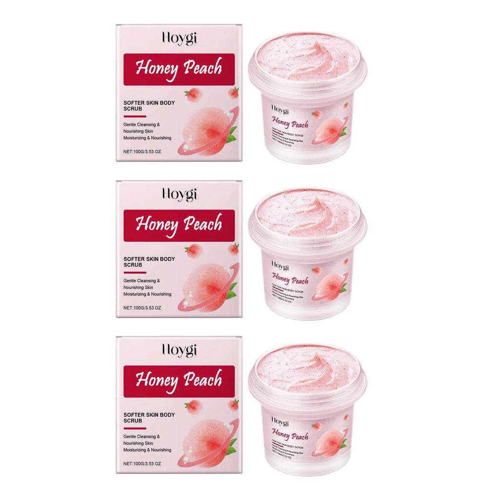 Honey Peach Softer Skin Body Scrub Gentle Exfoliating Cleanser Brightening Deep Cleaning Moisturizing Shiny Smooth Body Scrub Oasis Select 3 x 100g boxed