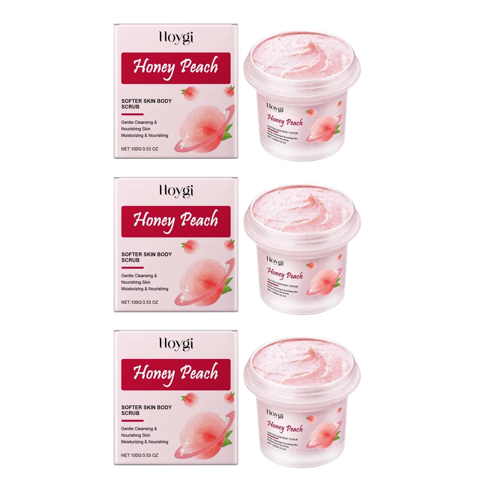 Honey Peach Softer Skin Body Scrub Gentle Exfoliating Cleanser Brightening Deep Cleaning Moisturizing Shiny Smooth Body Scrub Oasis Select 3 x 100g boxed