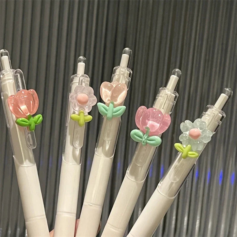 1Pcs Kawaii Tulip Gel Pens Smooth Quick-Drying Sign Pen Office Accessories School Supplies Aesthetic Pens Ballpoint Pen Oasis Select