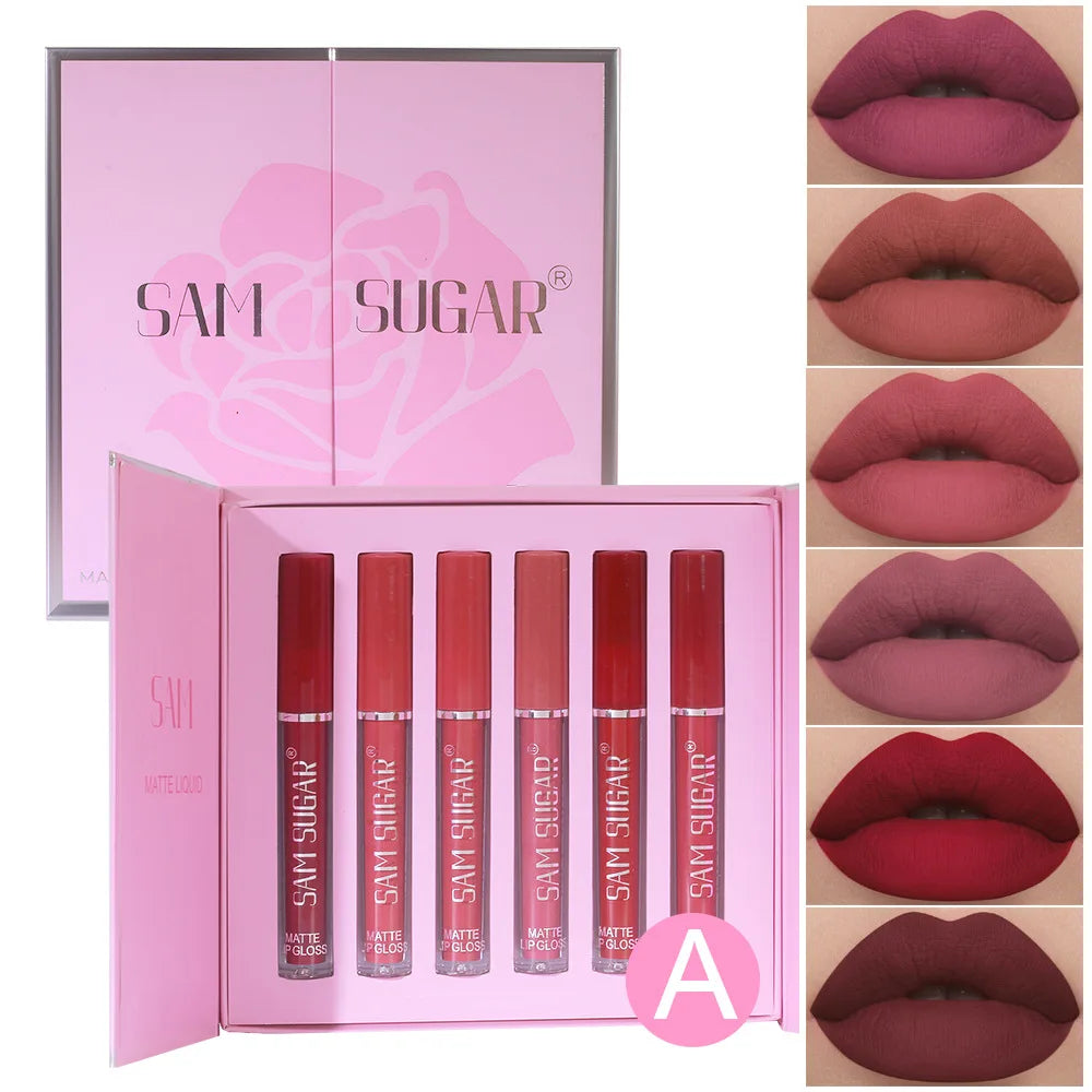 SAM SUGAR 6-Pc Matte Liquid Lipstick Set – Waterproof Velvet