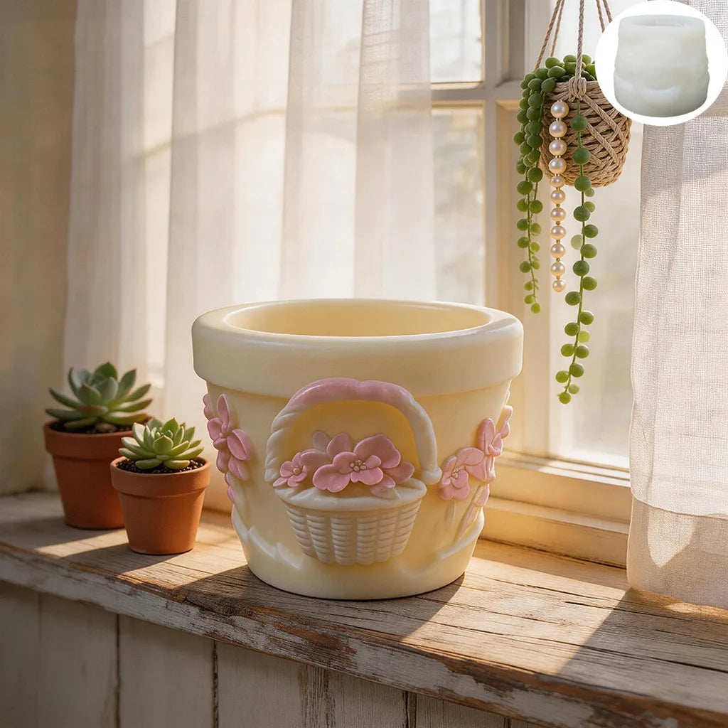 3D Embossed Flower Basket Planter Silicone Mold, DIY Handmade Flower Pot Mold for Resin Plaster Cement Home Decor Oasis Select