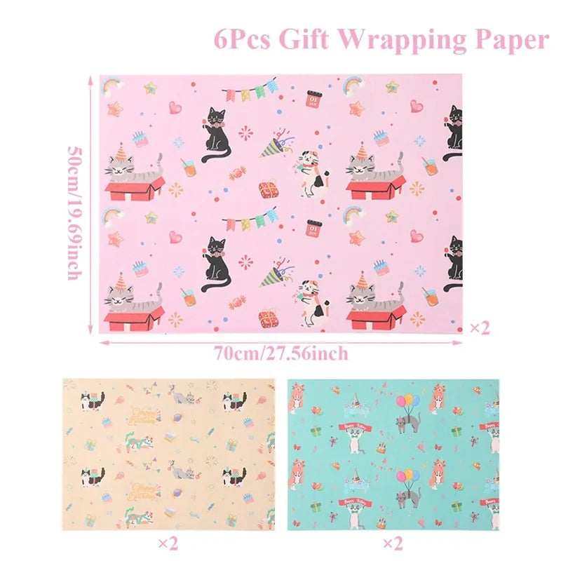 6Pcs Pink Bow 50x70cm Per Sheets Bow Theme Wrapping Paper Sheet Packaging For Kids Birthday Gift Wrap Craft Paper Decor Gifts Oasis Select C