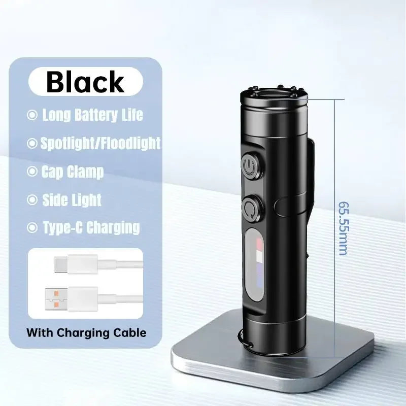 Shunmaii Mini USB-C Rechargeable Flashlight – Hat Clip & Magnet Mini LED Flashlight Oasis Select Black Australia
