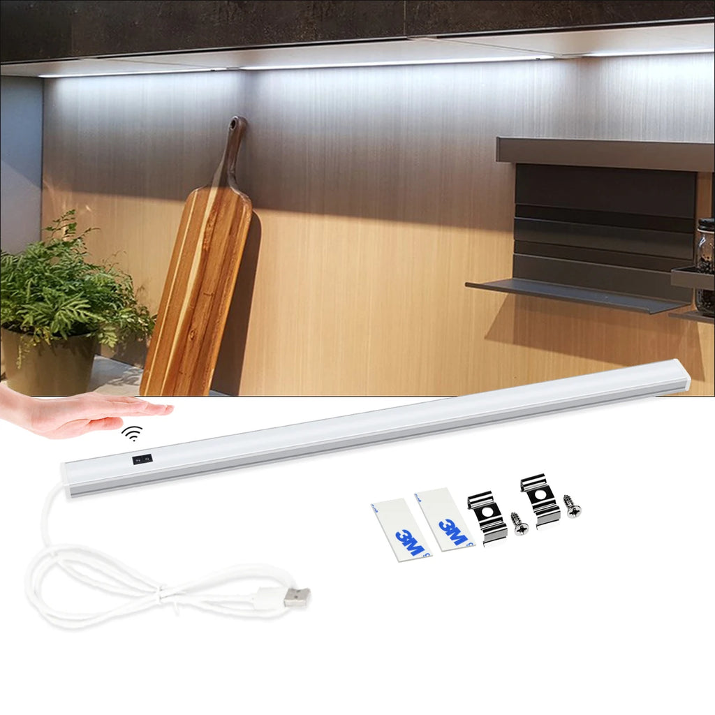 USB Aluminum LED Light Bar 30/40/50cm 5V with Hand Sweep Motion Sensor 3-Color Changeable Kitchen Nightlight for Closet Cupboard Oasis Select