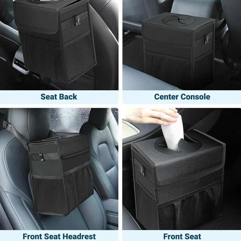 Large Capacity Trash Bin Car Trash Can with Lid Storage Pockets Auto Rear Seat Garbage Can Organizer Vehicle Storage Tool Oasis Select
