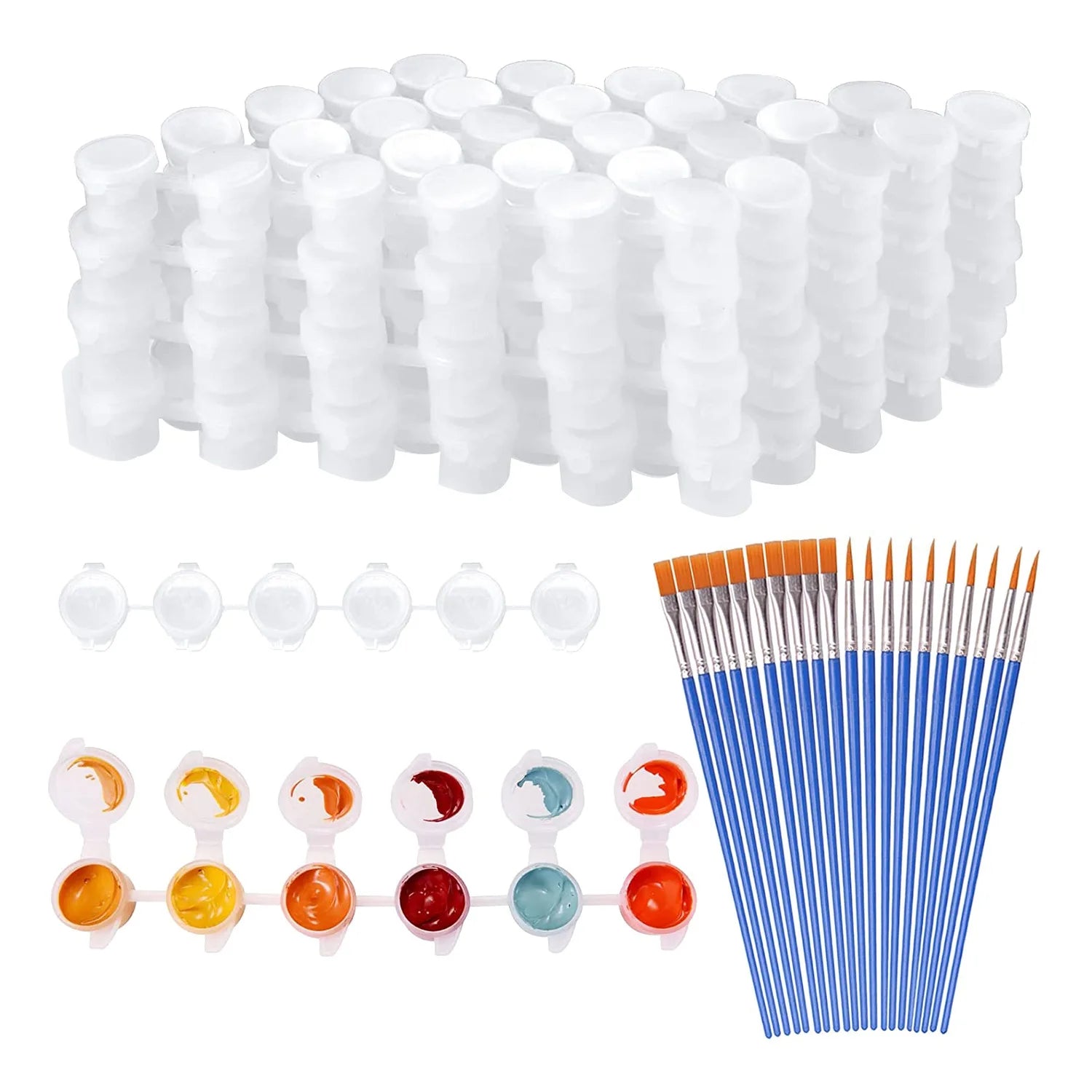 20 Strips 120 Pots Empty Paint Strips and 20 Pieces Paint Brushes,Paint Cup Clear Plastic Storage Containers,3Ml/0.17Oz Oasis Select AS SHOWN