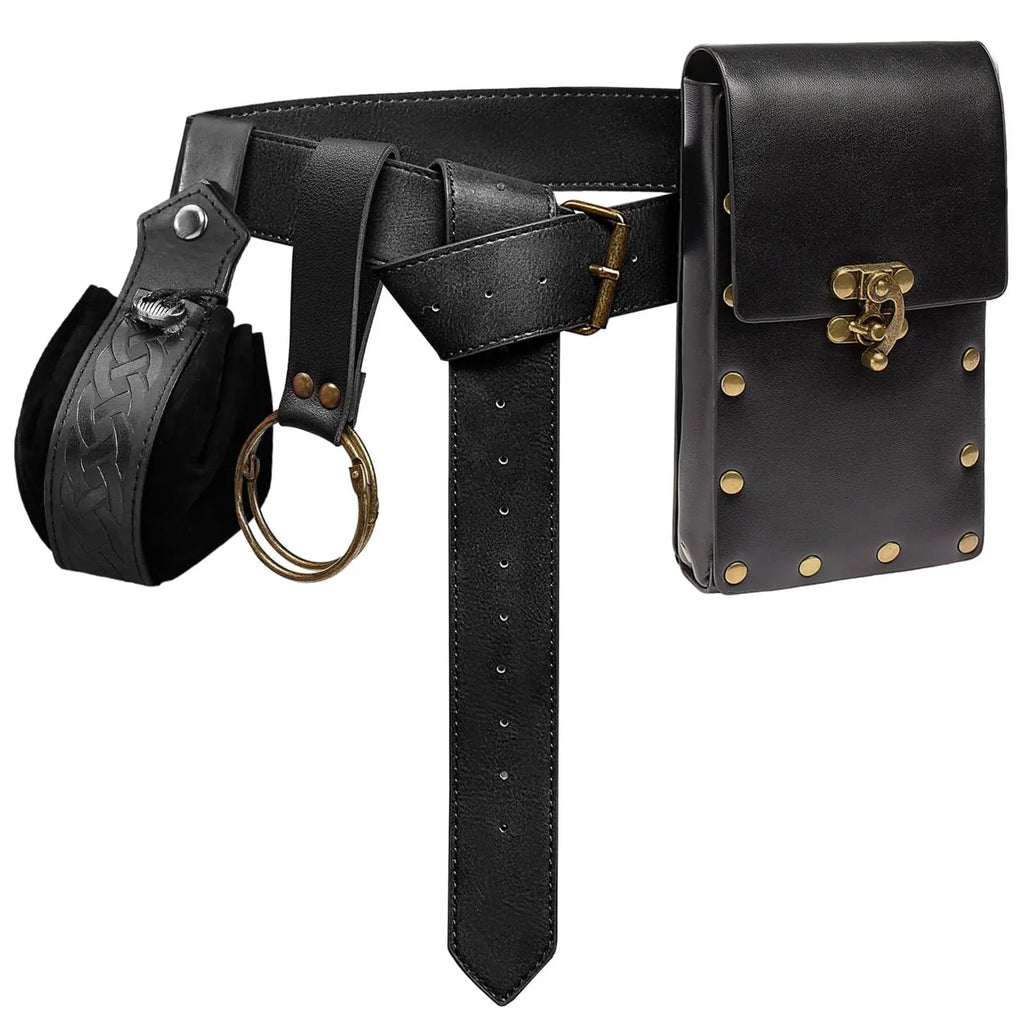 4PCS/1PCS MedievalCosplayLeather Belt Copper Coin Waist Bag Renaissance Dress Steam Belt Role Playing Halloween Belt Set Cosplay Oasis Select Style H 4PCS One Size