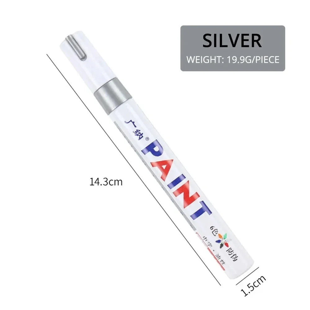 1/3PCS Car Paint Pen Waterproof Car Wheel Tire Oily Painting Mark Pen Auto Rubber Tyre Tread CD Metal Permanent Paint Marker Oasis Select Silver