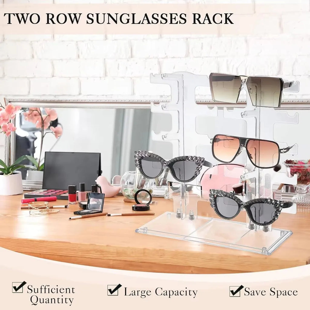 Transparent Acrylic Double 1pc Row Sunglasses Rack | Eyeglasses Display Stand & Storage Organizer Holder for Sunglasses Oasis Select