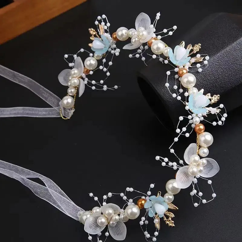 1pcs Children's Headband Sweet European Fairy Style Golden Leaf Headband Flower Wreath Pearl Headband New Crown Oasis Select