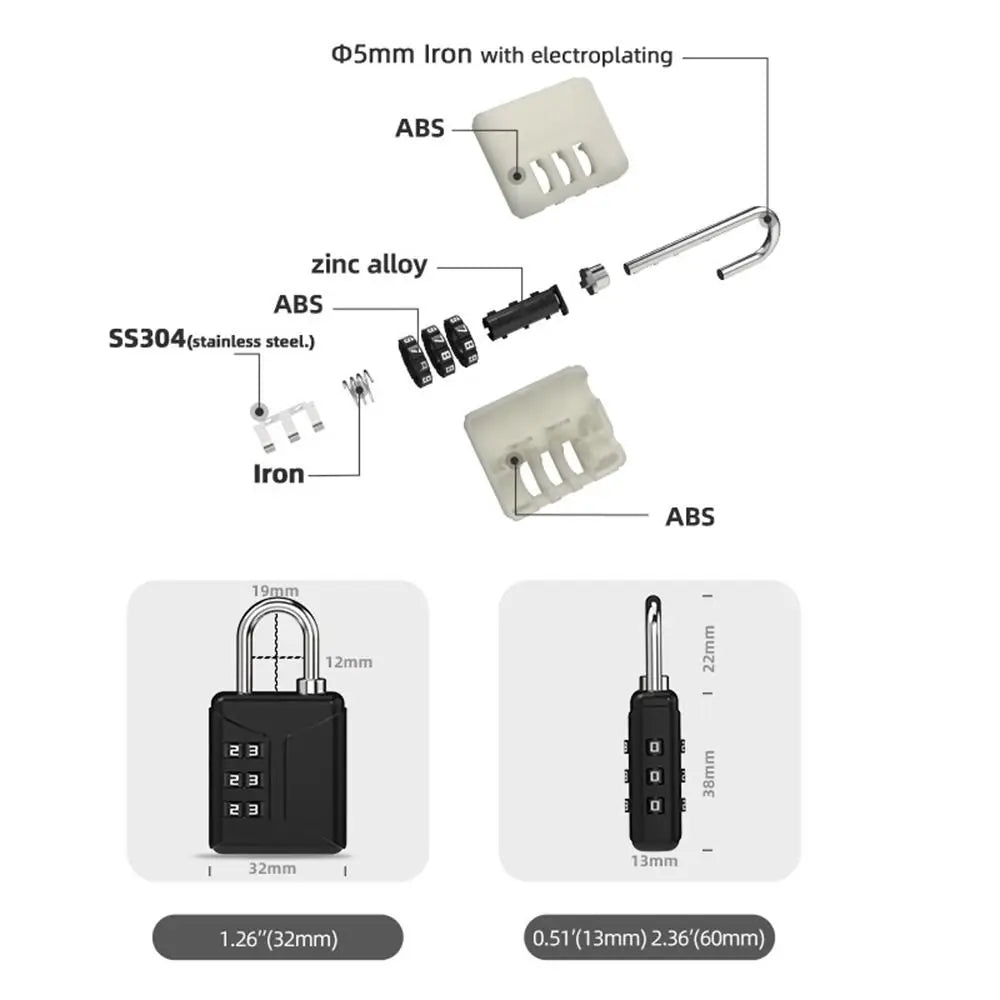 Backpack Zipper Lock Mini Password Padlock Trolley Case Password Lock Student Dormitory Cabinet Password Lock Oasis Select