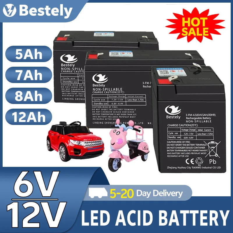 6V/12V Fit Toy Cars Rechargeable Battery for Kids' Electric Toys 5Ah/7Ah/8Ah/12Ah High Capacity, Motorcycles & Baby Strollers Oasis Select