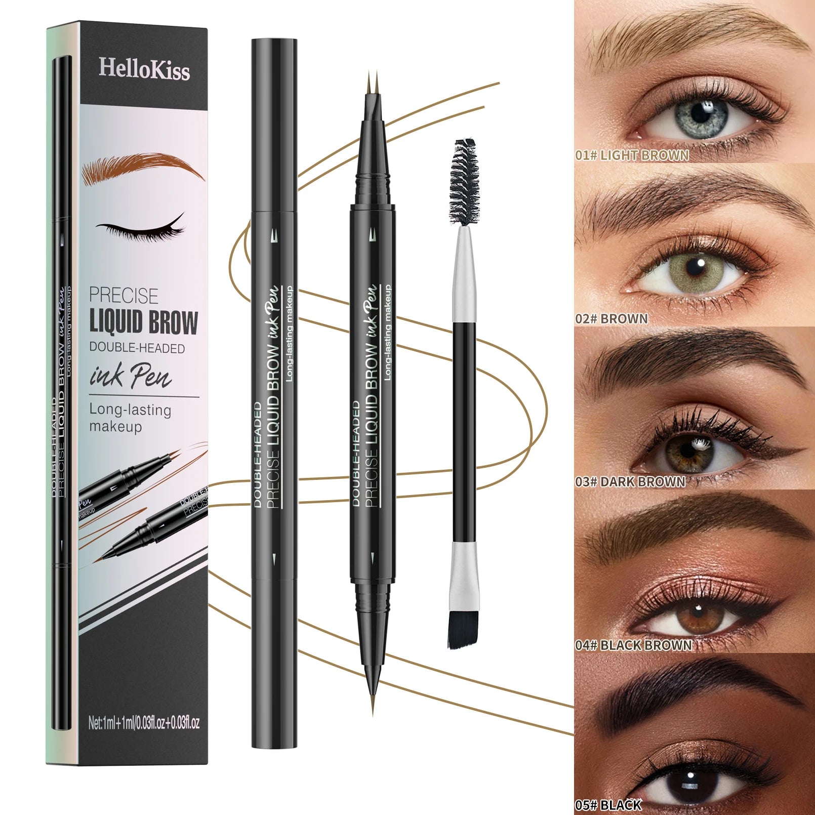 Hello Kiss Microblading Eyebrow Pen – Waterproof, 4-Tip, 5 Colors