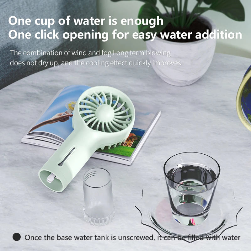 Portable Mini Handheld Misting Fan – USB Rechargeable Spray Fan