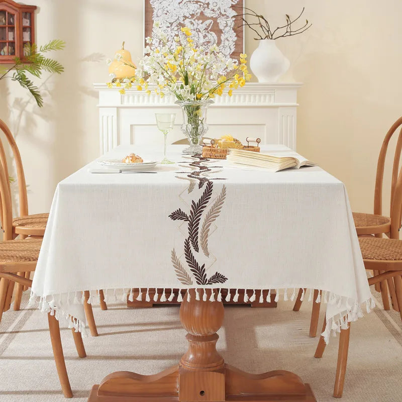 Plant Patterned Tablecloth with Tassel Decoration Minimalist Style for Dining Tables in Restaurants Rectangular Fabric Oasis Select