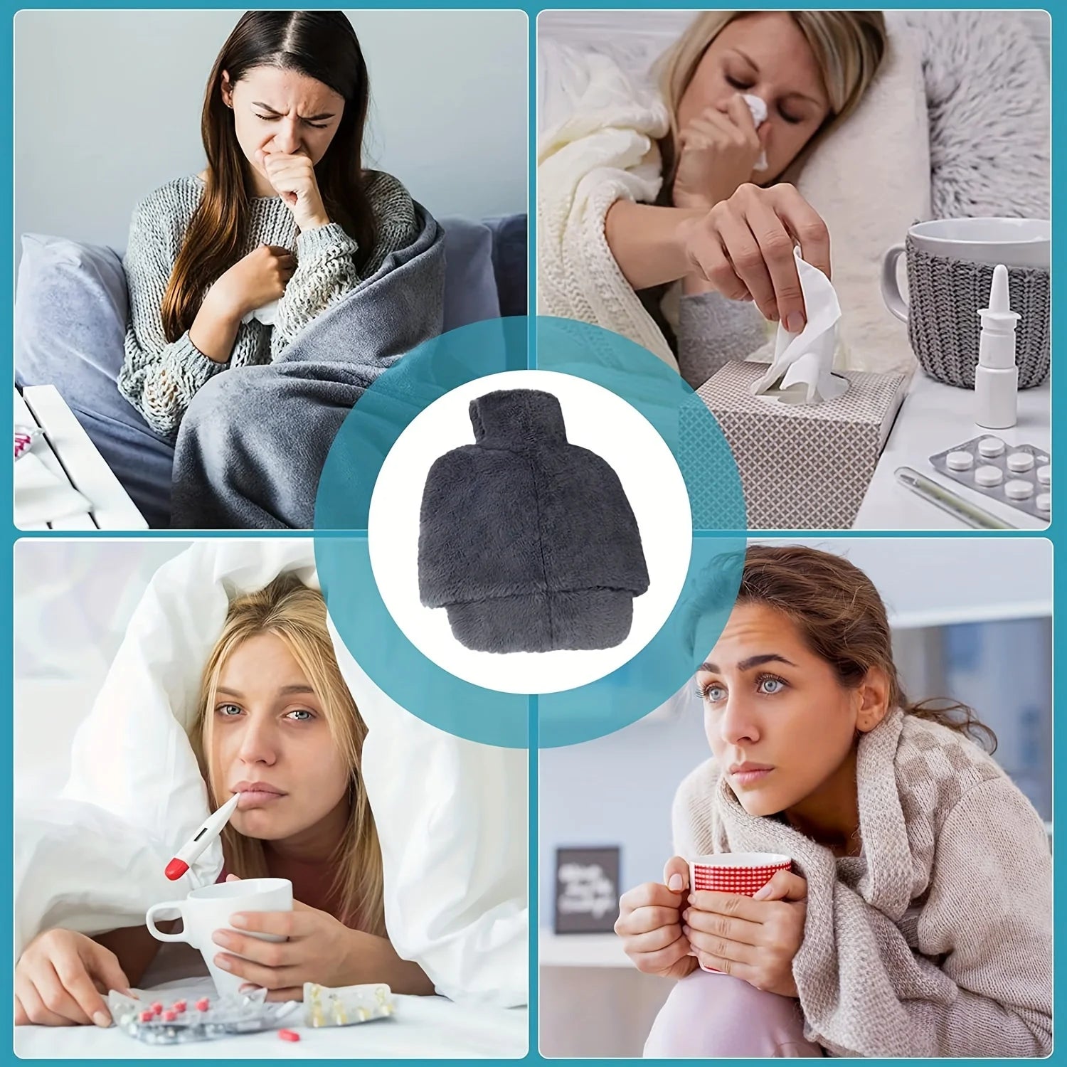 2000ml Heated Foot Warmer, Explosion Proof Hot Water Bag, Water Filled Rubber Foot Warmer, Water Filled Plush Foot Warmer Oasis Select