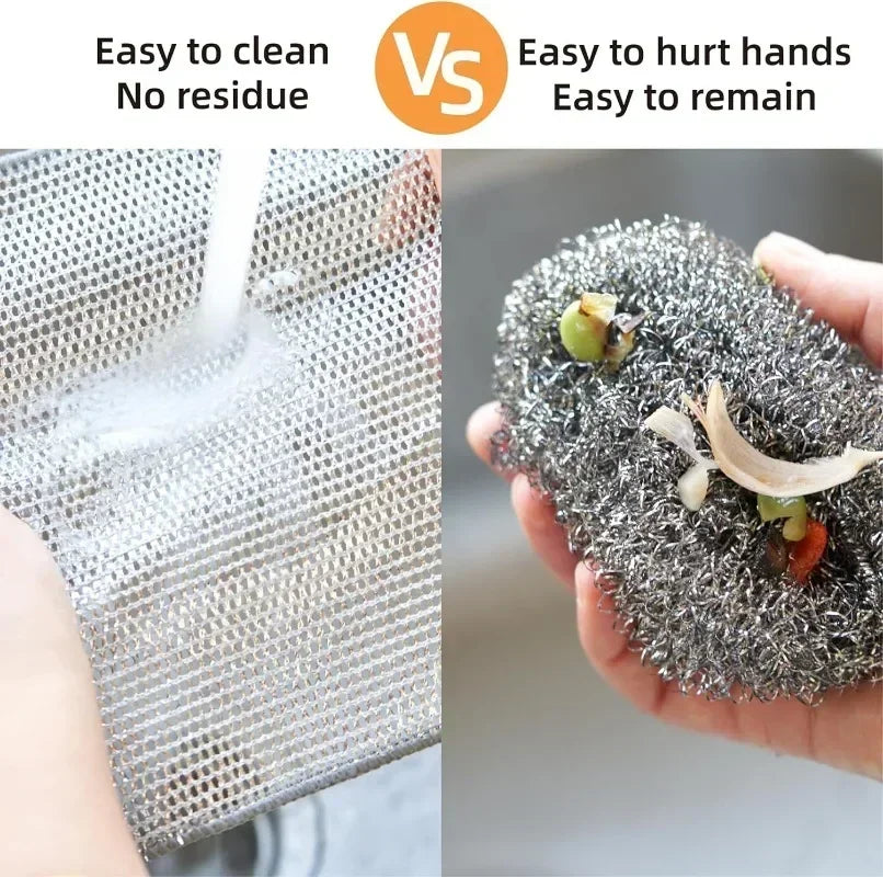 20/1x Steel Wire Cleaning Cloths Double Layer Metal Silver Wire Dishwashing Towels Kitchen Pot Pan Dish Non Stick Oil Rags Cloth Oasis Select