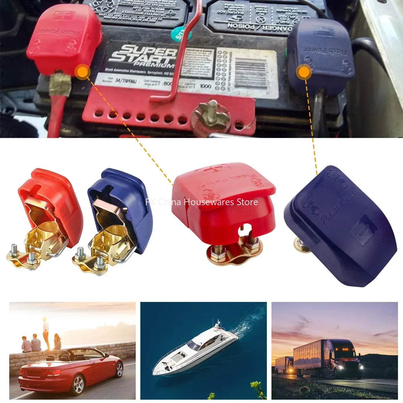 Battery Terminal Connectors Negative and Positive 1 Pair Plate Quick Release Car Connector Battery Clamps Top Post Clips Oasis Select