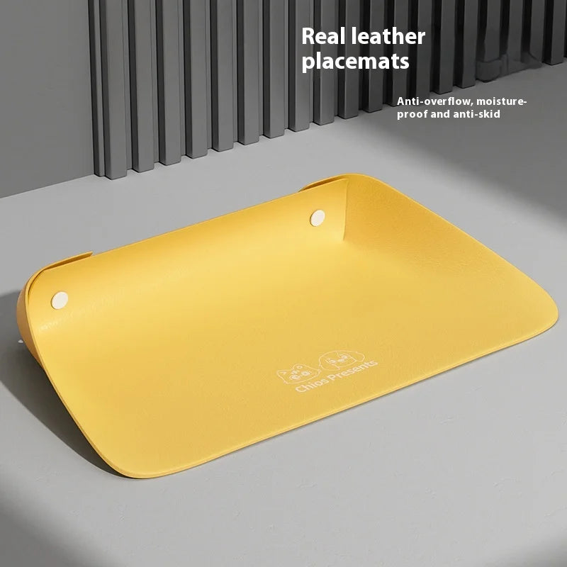 Leather Pet Placemat, Cat Bowl Mat, Semi-enclosed Thickened Anti-slip, Waterproof and Oil-proof Cat and Dog Mat Oasis Select