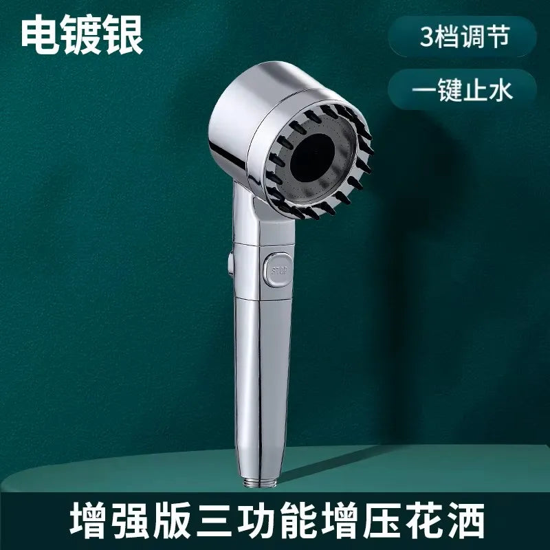 3 Modes Shower Head Adjustable High Pressure Water Saving Massage Portable Filter Shower Head Hook Hose Bathroom Accessories Set Oasis Select Sliver Shower