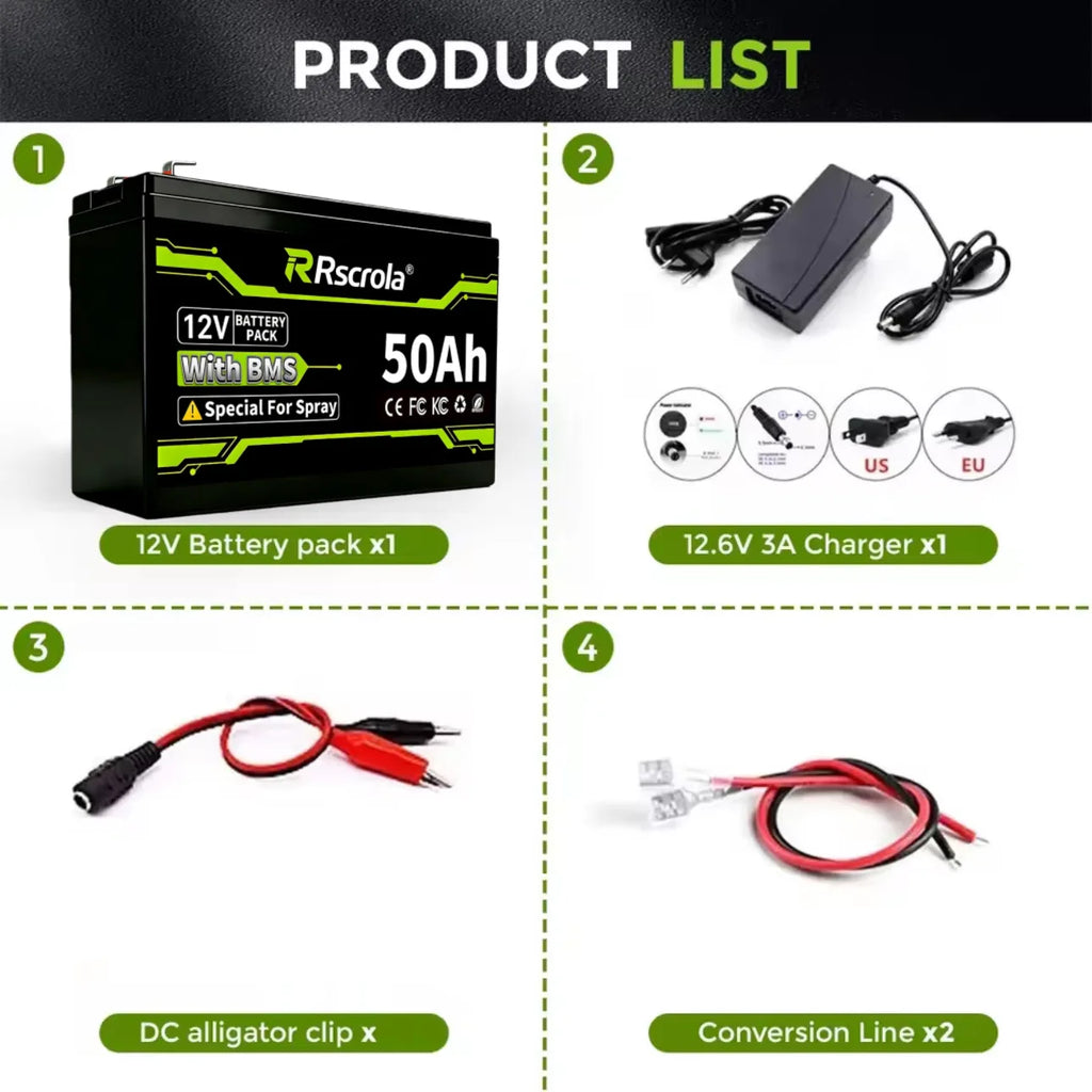 12V 20-50Ah Rechargeable Li-ion Battery 3S with BMS For Sprayer Speaker Camping & Toy Cars Oasis Select