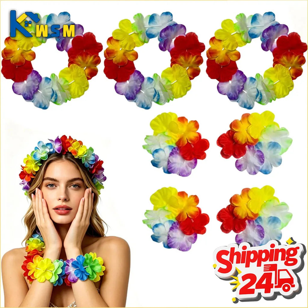1-40PCS Faux Flower Headband and Wristband Set Multicolor Festive Party Dance Floral Crown Corsage for Women Girls Cosplay Oasis Select