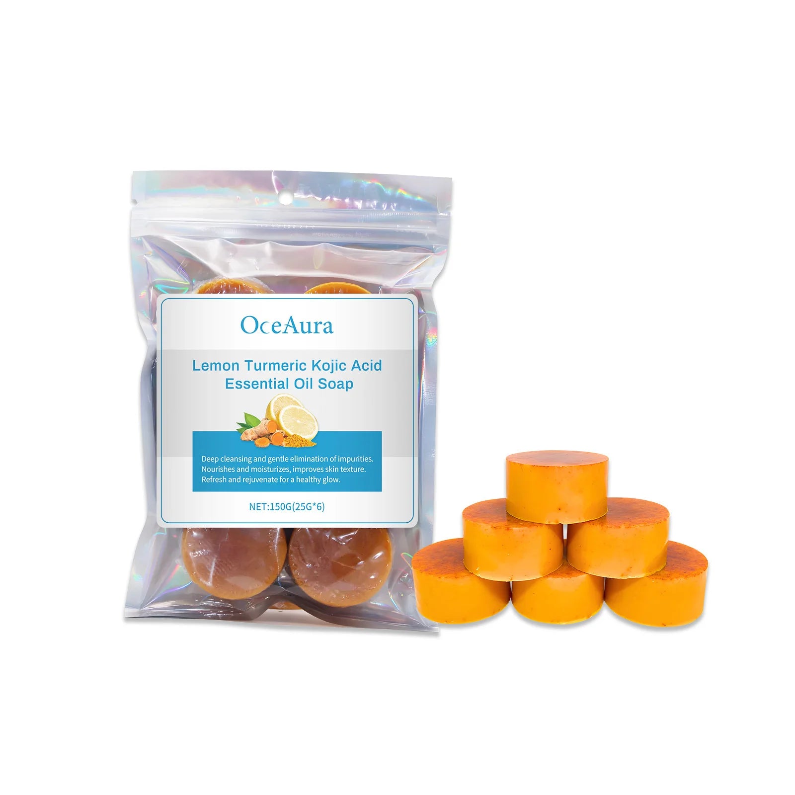 OceAura Lemon Turmeric Brightening Body Soap – 6 Pack Handmade Brightening Body Soap Oasis Select 25G X 6PCS