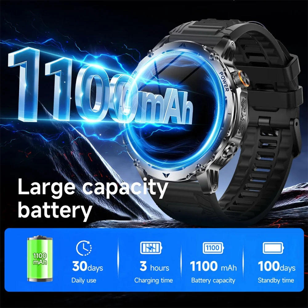 Outdoor Smart Watch Men Lady Flashlight Heart Rate BT Call Sports Bracelets Health Smartwatch Waterproof Compass GPS SOS 1100mAh Oasis Select