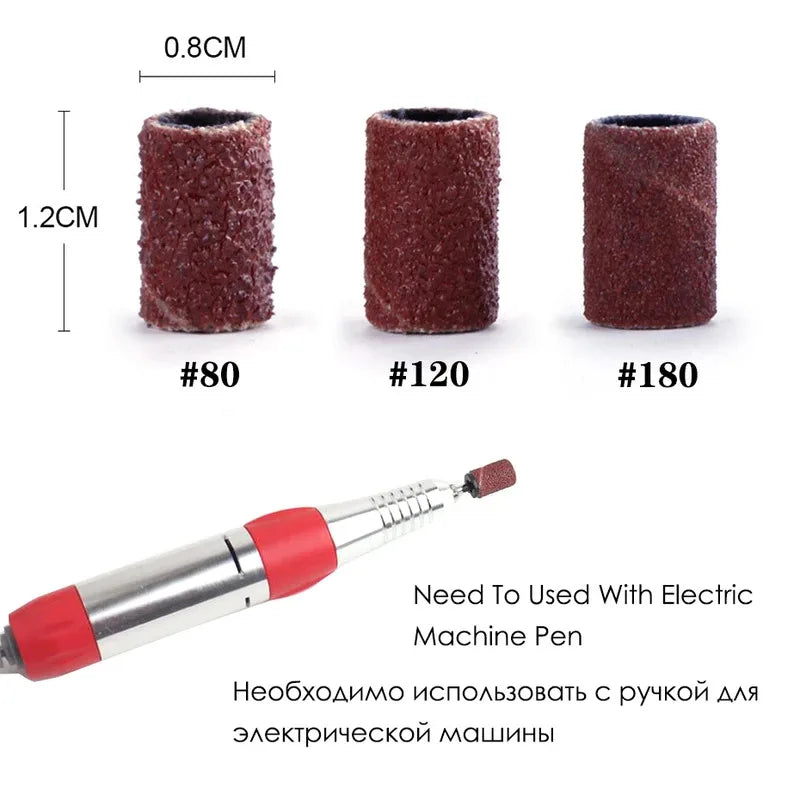 50-300pcs Sanding Cap Bands For Electric Manicure Machine 180/120/80Grit Nail Drill Grinding Bit Files Pedicure Tool Set BEND261 Oasis Select