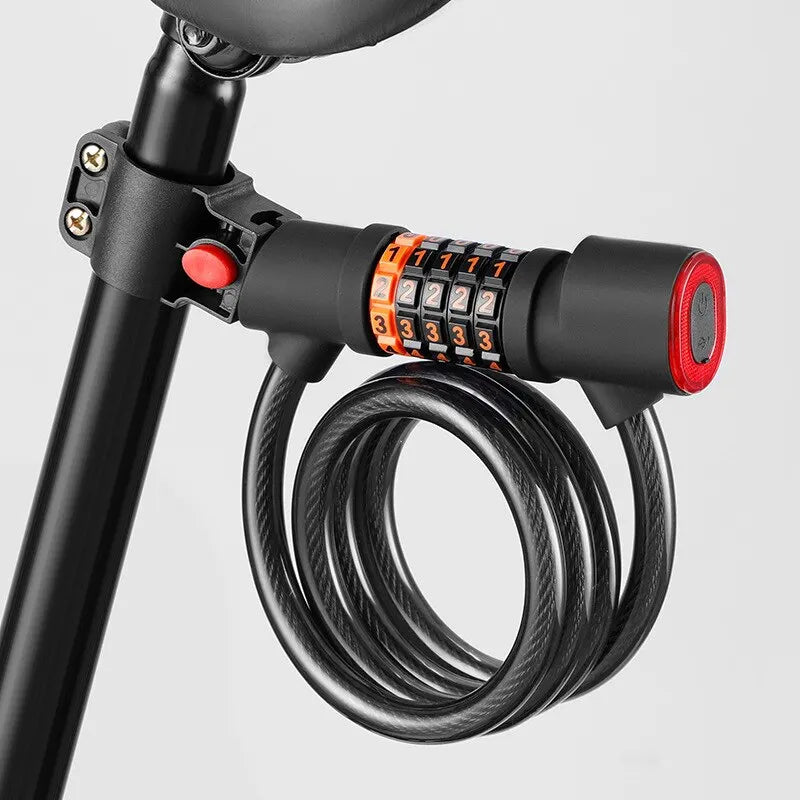 Bicycle Lock with Tail Light 5-Digit Security Password Bike Lock Steel Cable Chain Anti-theft Bicycle Bike Accessories Oasis Select