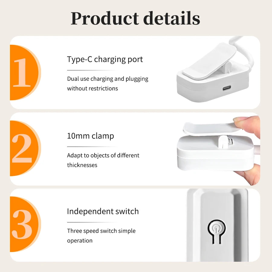 GGBEE LED Clip-On Desk Lamp – Rechargeable, 3 Color Modes Clip-On Desk Lamp Oasis Select
