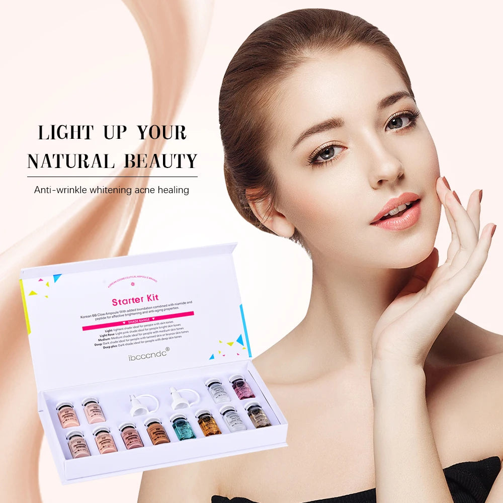 BB Cream Kit Face White Brightening Foundation Concealer Gold Serum Skin Repair Treatment Anti Aging Ampoule 12Pcs 8ml Oasis Select