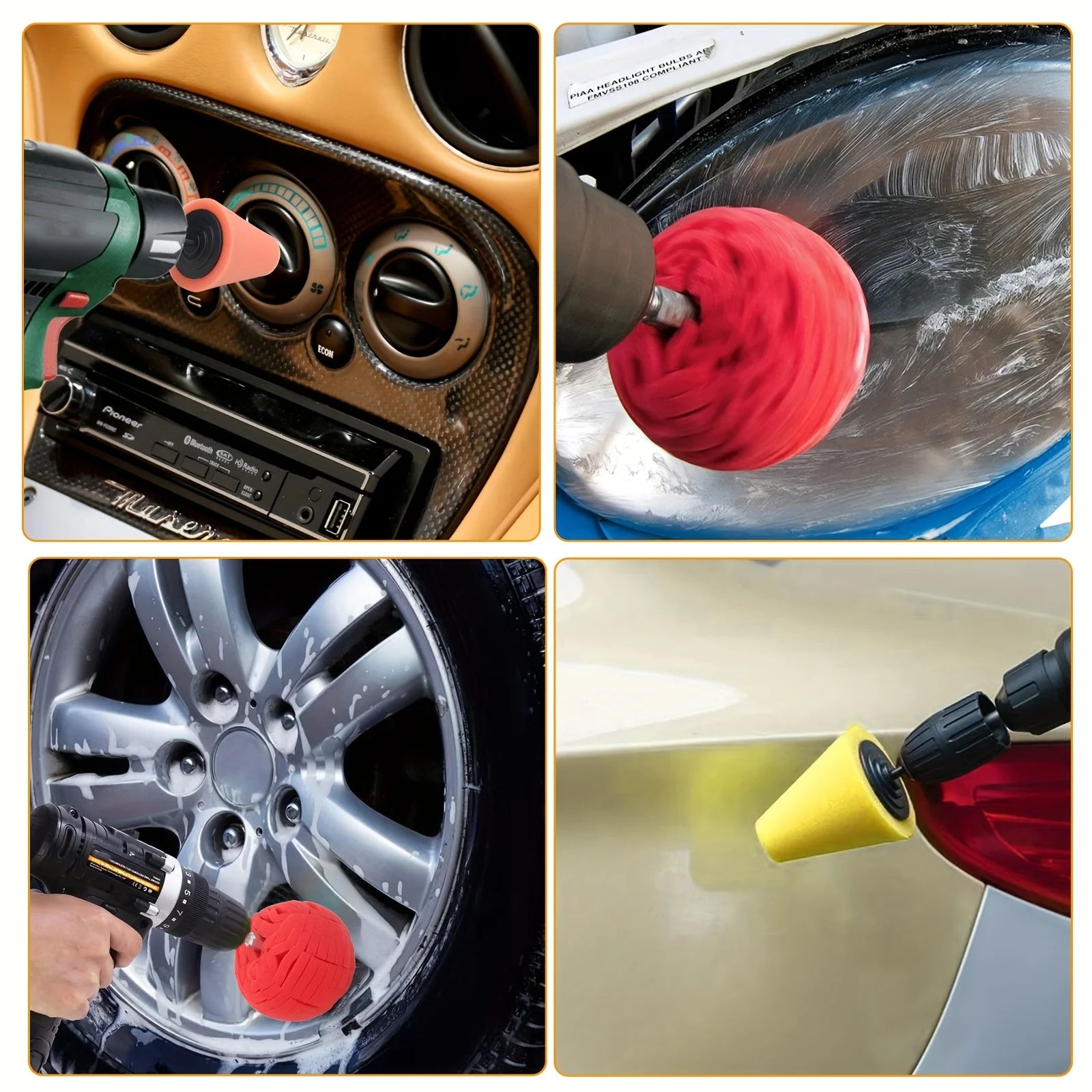 1-4PCS Car Hub Polishing Sponge Grinding Head Conical Sponge Wheel Buffer for Metal Plastic Automotive Wheel Detail Tool Oasis Select