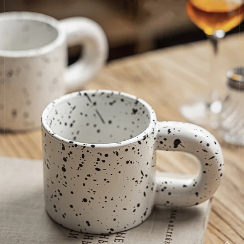 330ml Creative Ceramic Cup Home Breakfast Milk Oat Cups Splash Ink Wave Dot Mug Irregular Spotted Desig Thick Handle Coffee Mug Oasis Select