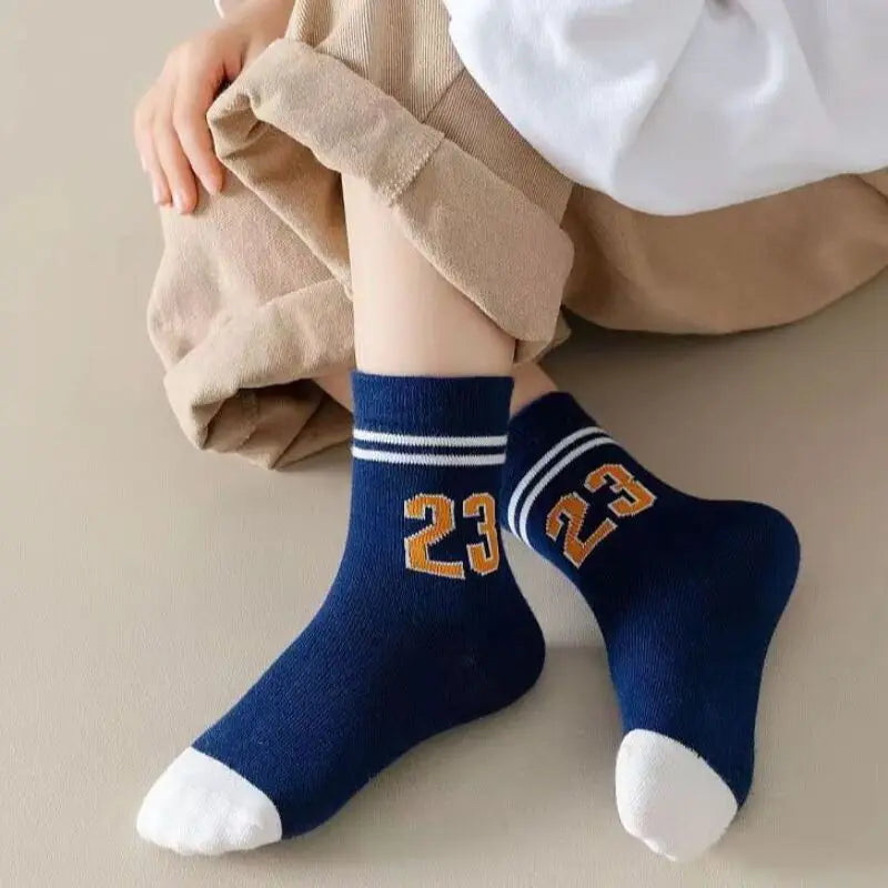Kids Sports Crew Socks Knee Socks Breathable Tennis & Number Print Cotton Socks for Boys Athletic & Daily Wear Oasis Select