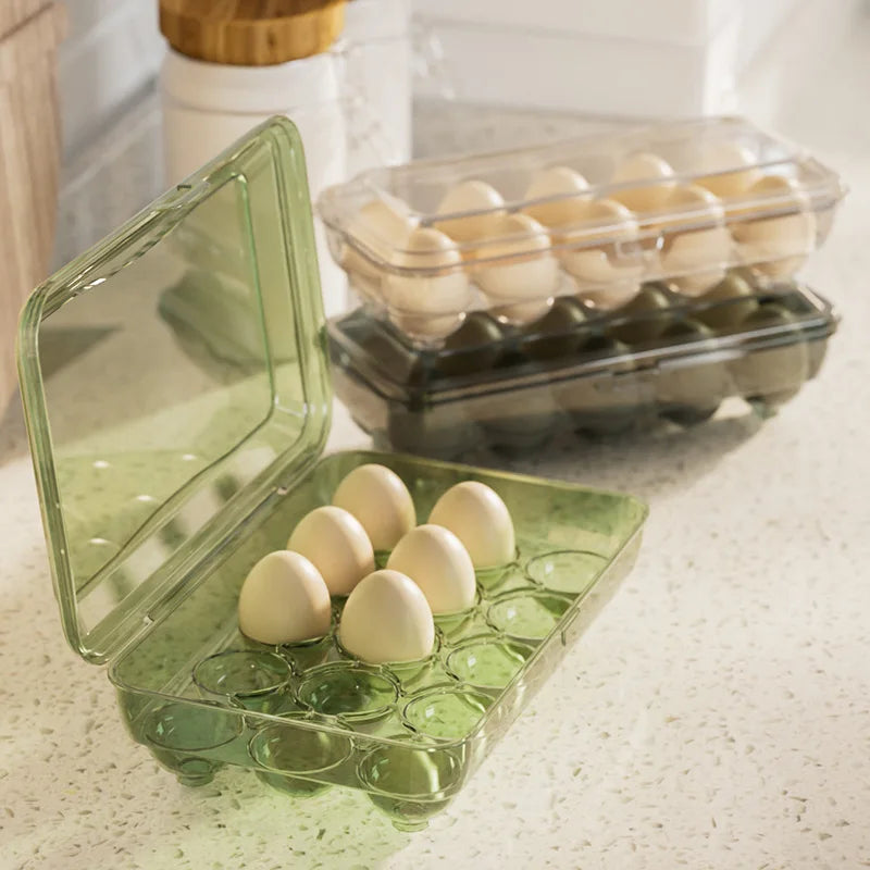 Stackable Egg Storage Box with Lid – 10 & 15 Grid Egg Tray