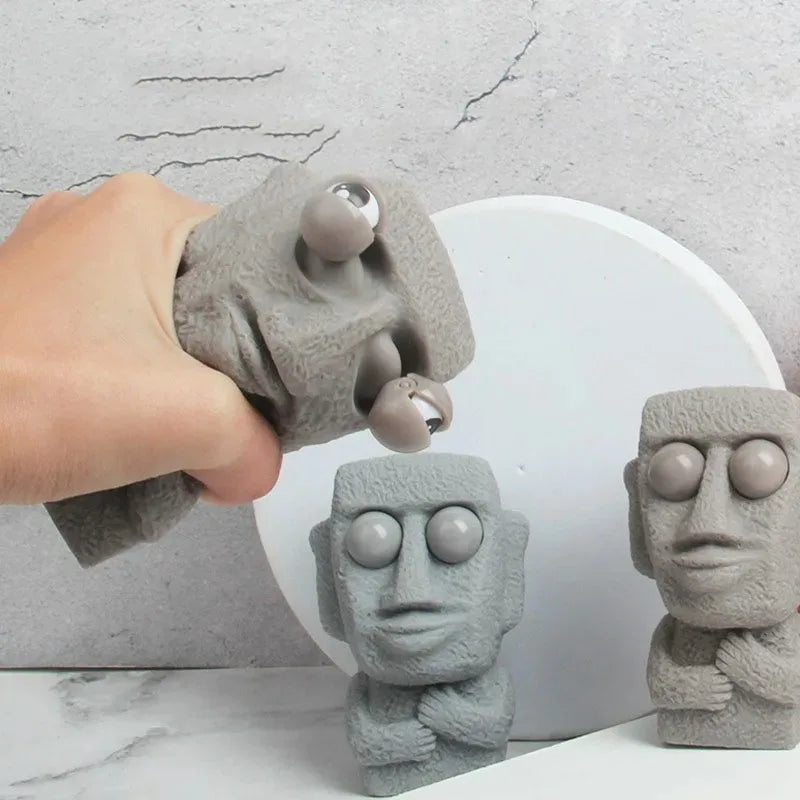 1Pcs Stone Man Releases Stress Toy Slowly Rebounds Soft Moai Statue Squeeze Eyes Interested Expression Relaxes Stress Oasis Select