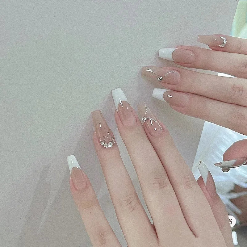 Fashion French Fake Nails, Gradient Handmade Press on Nails, Wearable Removable Glue on Nail Art Tips for Women Girls Daily Wear Oasis Select B