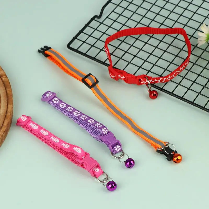 12Pcs 6 Colors Pet Cat Puppy Buckle Collar With Bell Footprint Mix Color Anti-Lost Dog Collars Pet Accessories Oasis Select