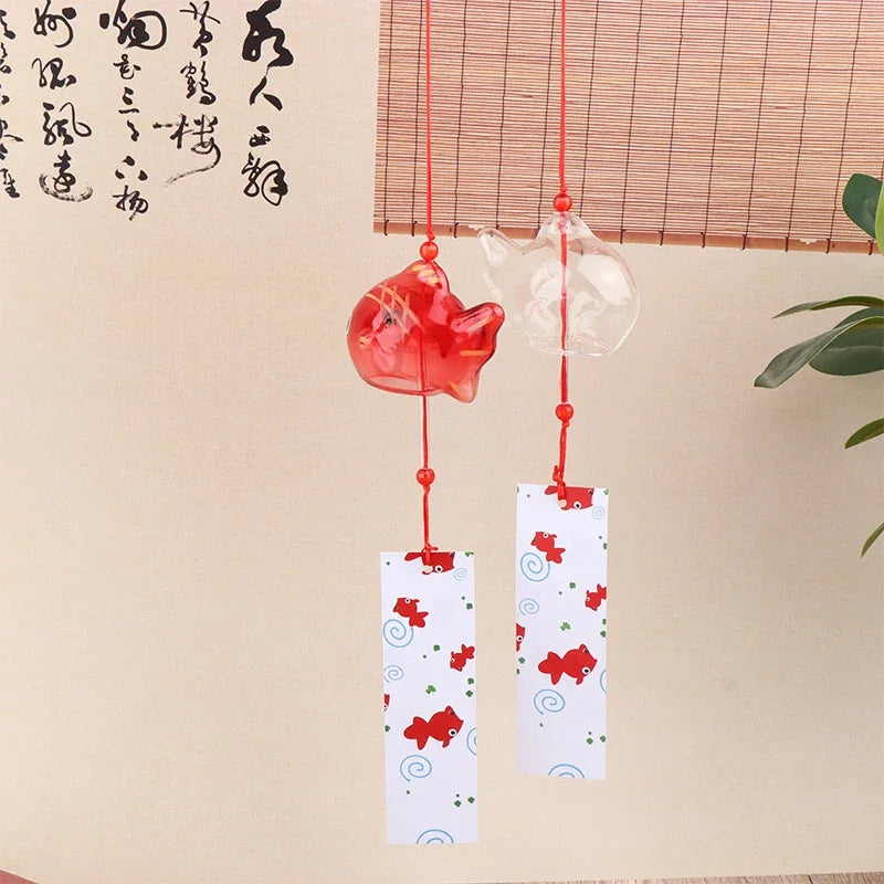 Wind Chime Chimes Japanese Glass s Style Goldfish Garden Hanging Outdoor Decor Pendant Furin Decorative Fish Ornament Oasis Select