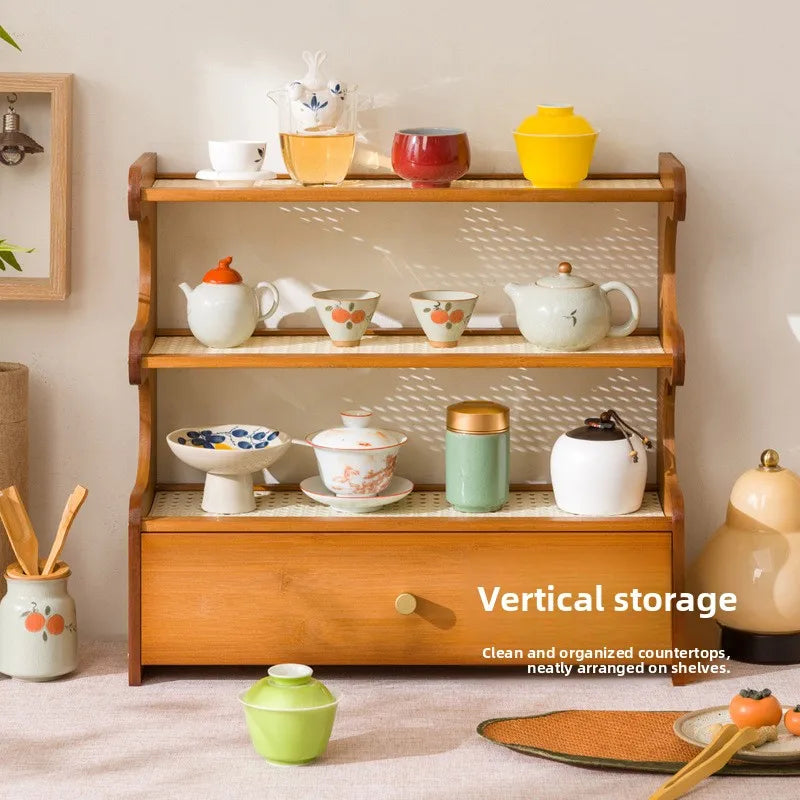 Desktop water cup shelf, shelf, modern simple new Chinese Bogu rack, with tea extraction set, teapot storage and placement rack Oasis Select