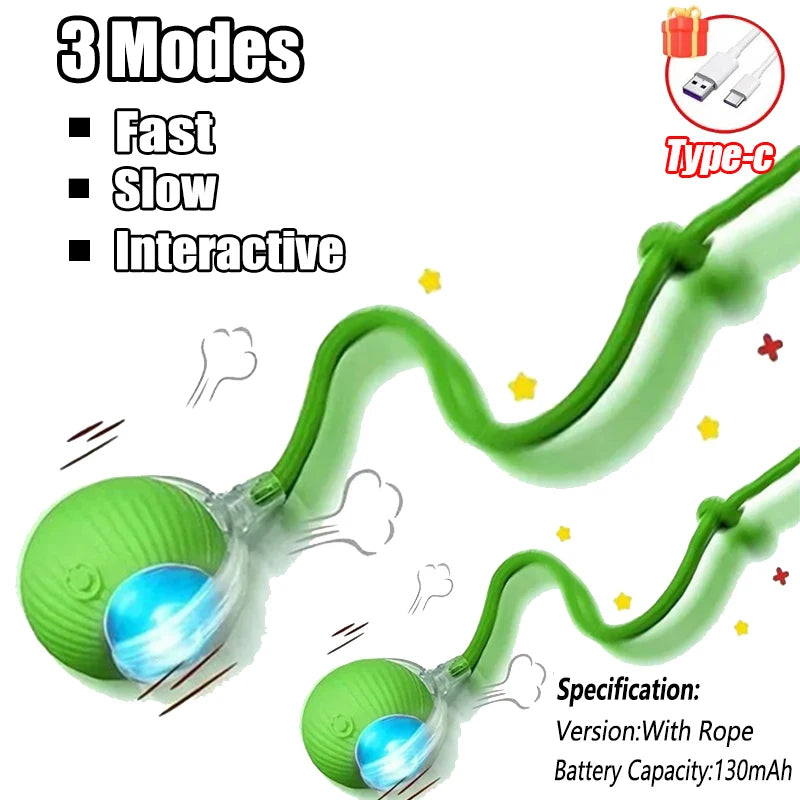 Cat Interactive Ball Training Self-moving Kitten Electric Cat Ball Toys Electronic Automatic Rolling Magic Ball Toys for Cat Oasis Select 2PCS-Rope-Green