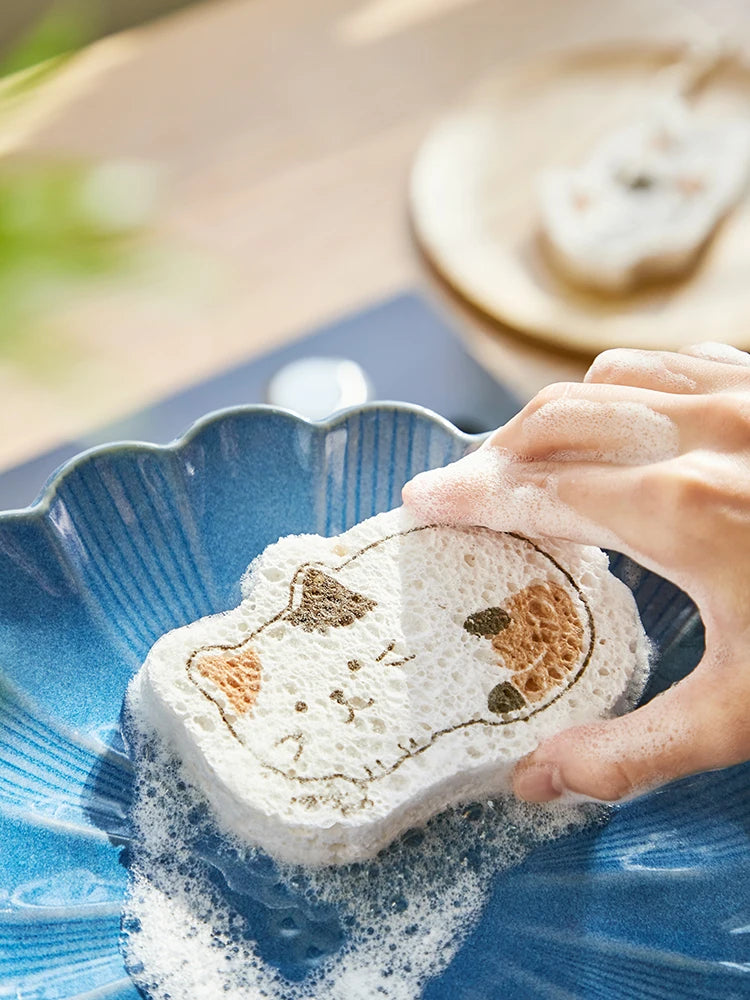Wood pulp cotton dishwashing wipe kitchen wood paddle sponge wipe block non oil cleaning dishwashing cloth brush pot artifact Oasis Select