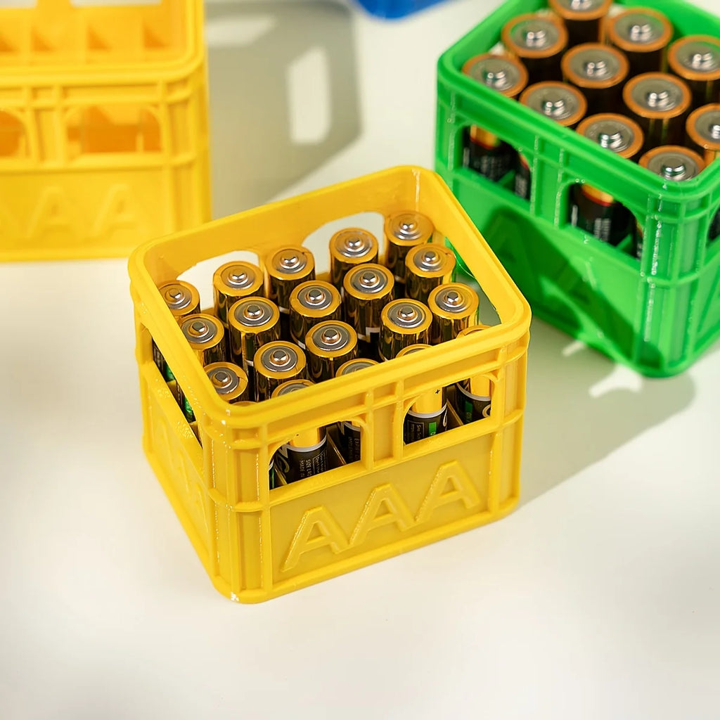 3D Printed Beer Crate Style AA/AAA Battery Storage Boxes Stackable Battery Organizer Home Office Desktop Decor Storage Tool Gift Oasis Select